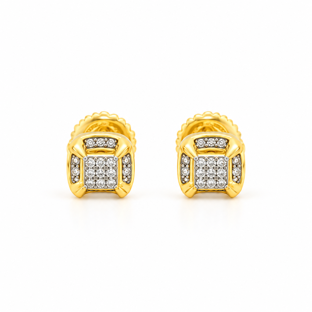 Natural Diamond Stud Earrings, 14K Yellow Gold Plated Silver, Round Cut Cluster
