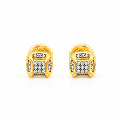 Natural Diamond Stud Earrings, 14K Yellow Gold Plated Silver, Round Cut Cluster