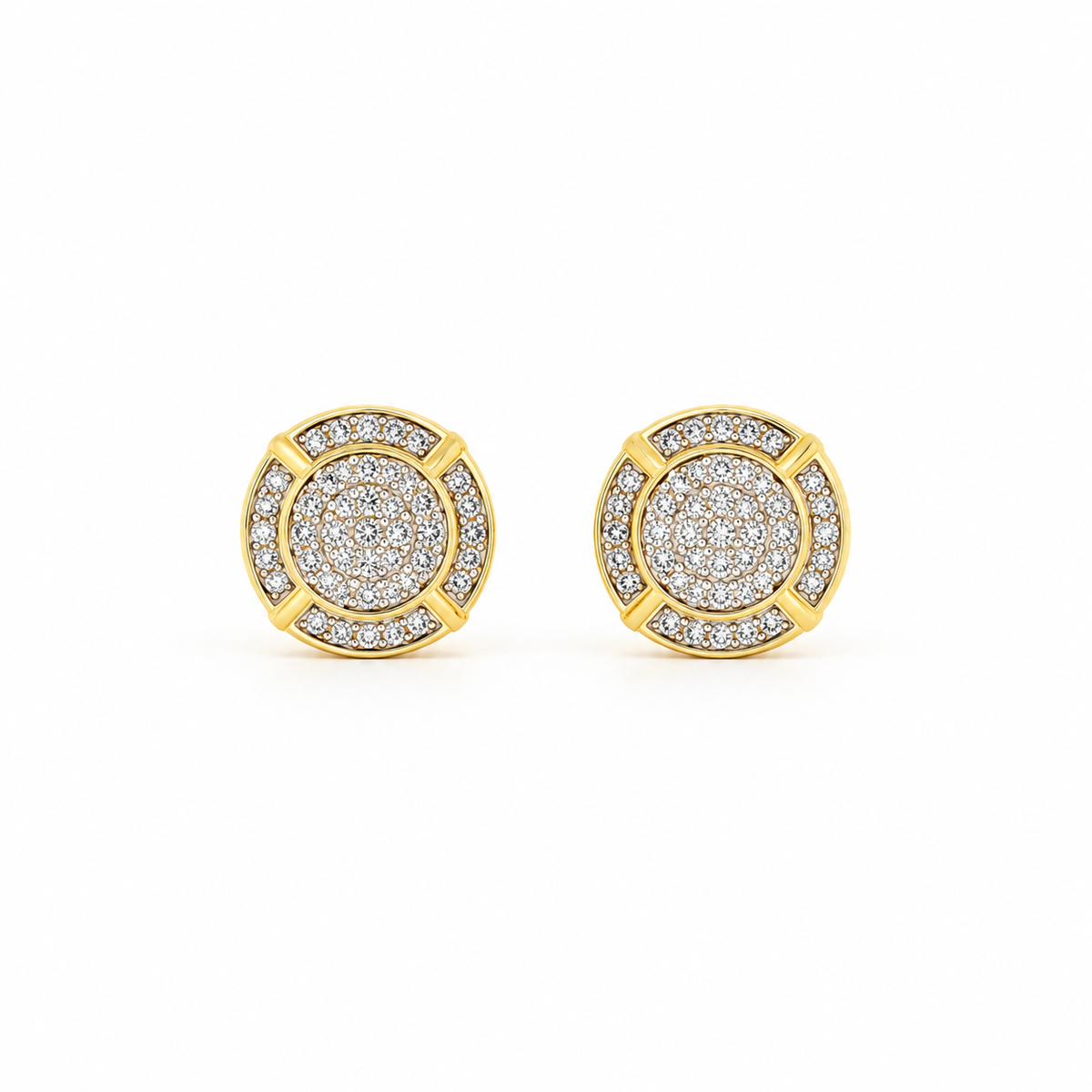 Natural Diamond Cluster Stud Earrings, 14K Yellow Gold Plated Silver, Screw Back