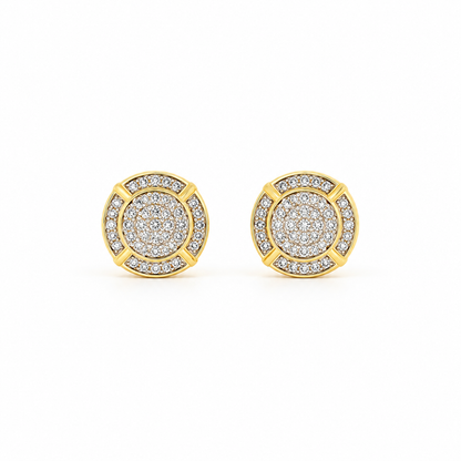 Natural Diamond Cluster Stud Earrings, 14K Yellow Gold Plated Silver, Screw Back