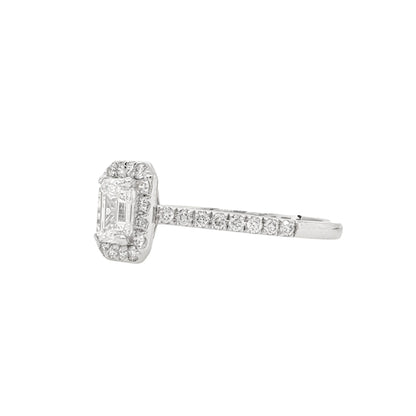1CTW Emerald Cut Halo Lab Grown Diamond Engagement Ring in Platinum | Anniversary Gift | Elegant Engagement Ring |Gift on all Occasions