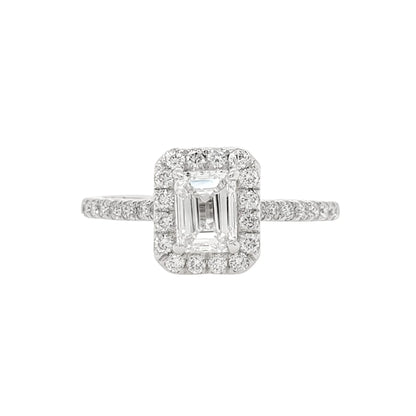 1CTW Emerald Cut Halo Lab Grown Diamond Engagement Ring in Platinum | Anniversary Gift | Elegant Engagement Ring |Gift on all Occasions