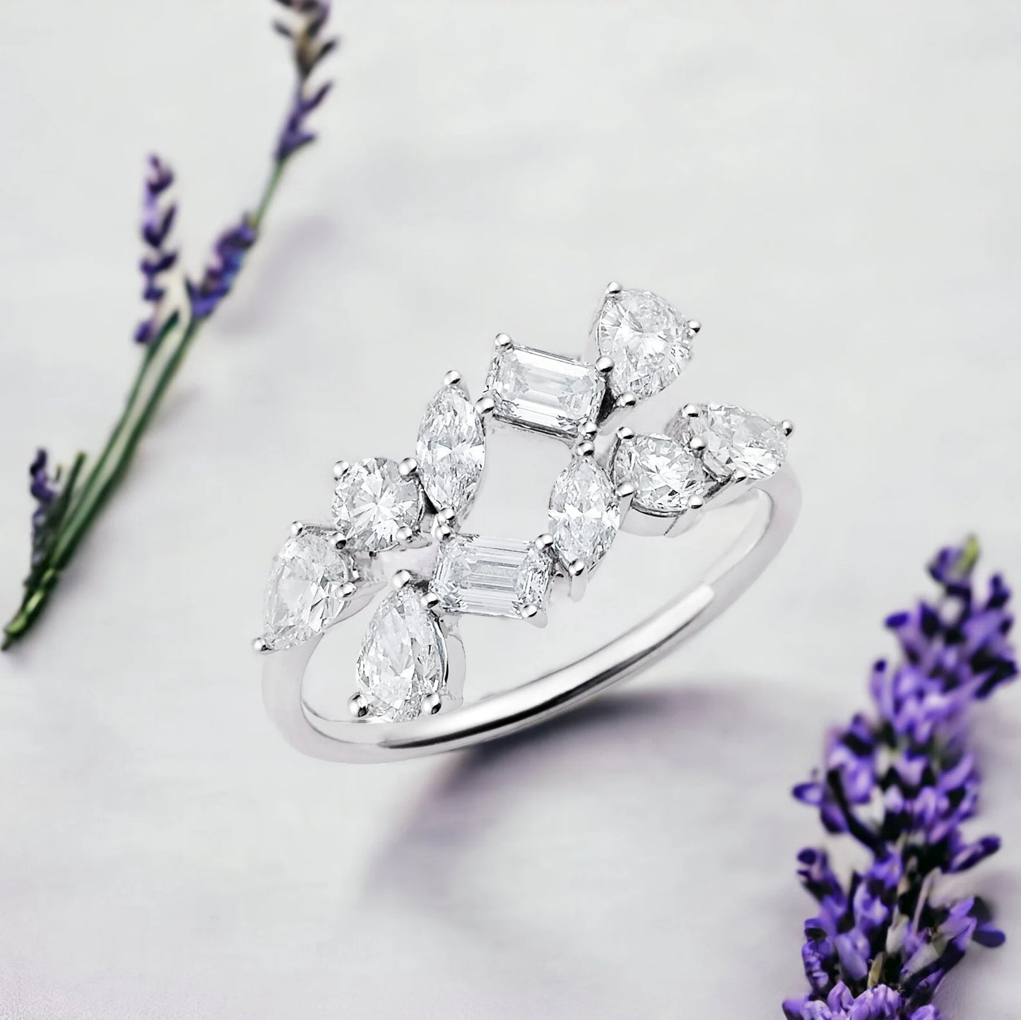 1 1/3 CTW Multi-Shape Lab-Grown Diamond Fashion Ring in Platinum | Elegant Anniversary Gift |Luxury Jewelry Gift |Gift On all special events
