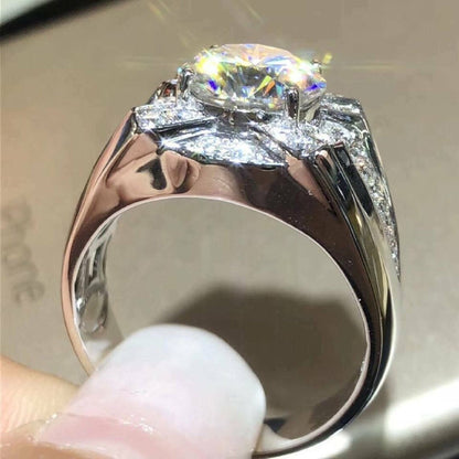 3CTW Round Cut Real Moissanite Men's Wedding Engagement Ring | 925 Sterling Silver | 14K White Gold Plated |Best Gift for men