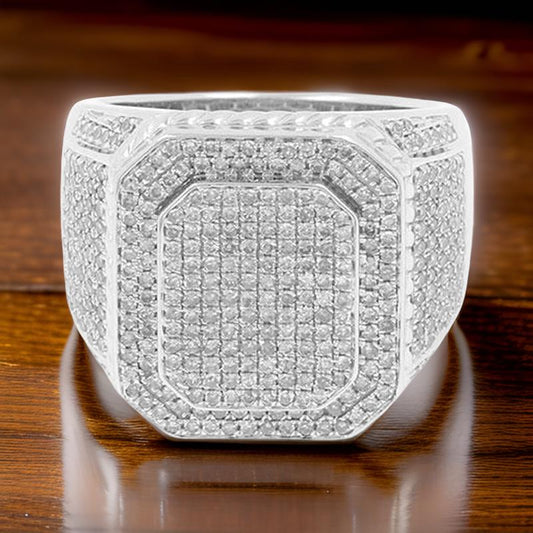 Luxury Men's Diamond Ring, Oversized Moissanite Ice Diamond, Hip Hop Jewelry, Real VVS Diamond Bling - Custom Hip Hop Bling
