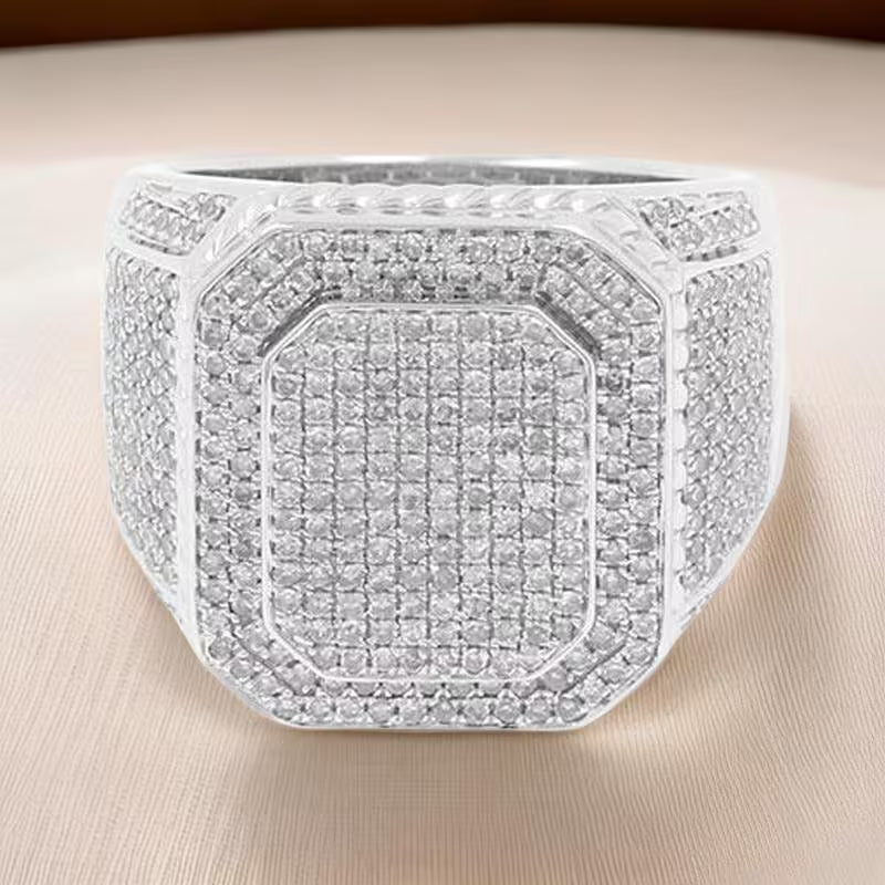 Luxury Men's Diamond Ring, Oversized Moissanite Ice Diamond, Hip Hop Jewelry, Real VVS Diamond Bling - Custom Hip Hop Bling