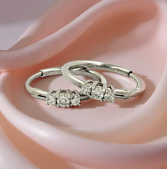 15MM Tube Hoop Earrings with Trio Diamonds in 14K Gold Plated Silver | Best for Daily & Party Wear | Ideal Gift for Loved Ones |Gift for Her