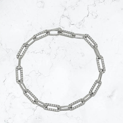 Pave Diamond Paperclip Bracelet Gold Plated, Fashion Bracelet, Luxury Jewelry, Statement Bracelet, Elegant Gift - LLine