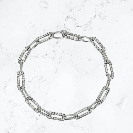 Pave Diamond Paperclip Bracelet Gold Plated, Fashion Bracelet, Luxury Jewelry, Statement Bracelet, Elegant Gift - LLine