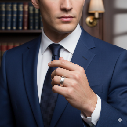 14K Gold Plated Silver Men’s Band with Lab Grown Diamonds | Brushed Finish Wedding Ring | Modern Groom Anniversary Ring