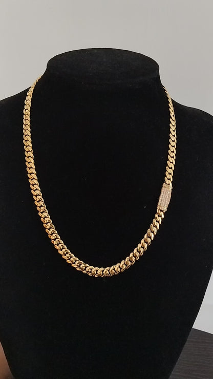 7mm Monaco Cuban Link Necklace in 14K with CZ Unisex Hip Hop Chain Luxe Partywear Jewelry Gift Available in 18", 20", 22", 24" Lengths