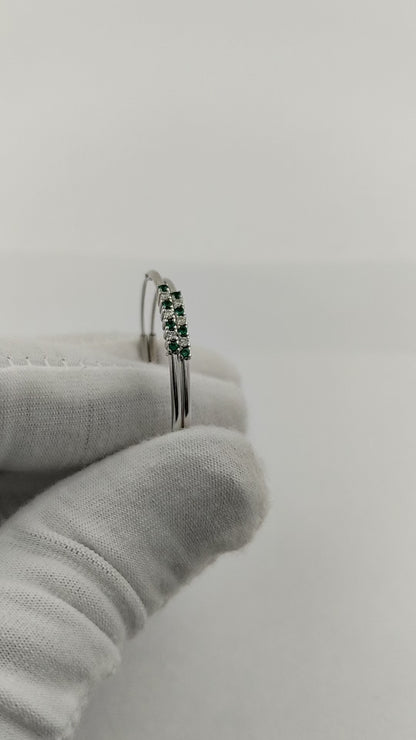 32MM  Green Emerald Tube Hoop Earrings with Diamonds in 14K Gold Plated Silver | Best for Daily & Party Wear | Ideal Gift for Loved Ones