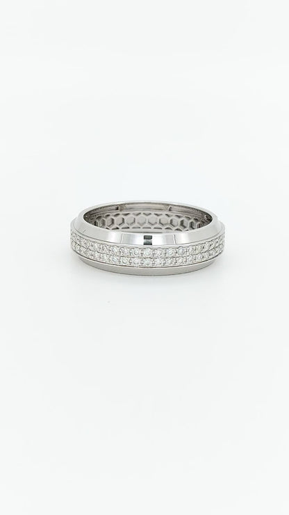 14K Gold Plated Silver Ring with 7/10 CTW Two Row Lab-Grown Diamonds & CNC Geometric Design  Luxury Women Wedding Band  Sparkling Anniversary Gift