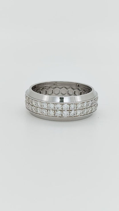 Men’s Diamond Band Ring 14K Gold Plated Silver Two Row Lab Grown Diamonds Setting Textured Inner Design Wedding Jewelry