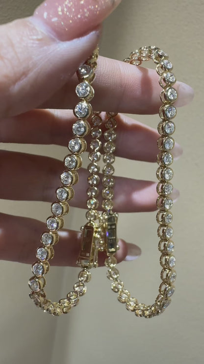 14K Gold Plated Moissanite Tennis Bracelet | Bezel Set Dainty Sparkle | Women's Holiday Gift