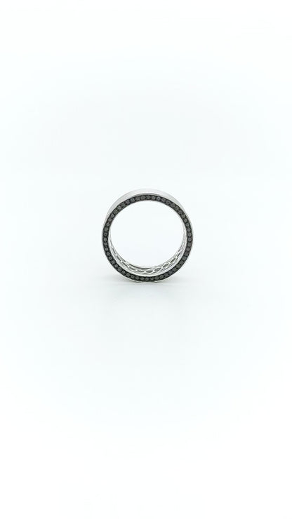 14K Gold Plated Silver Men’s Band with Natural Black Diamonds | Wide Brushed Finish Wedding Ring | Modern Groom Ring