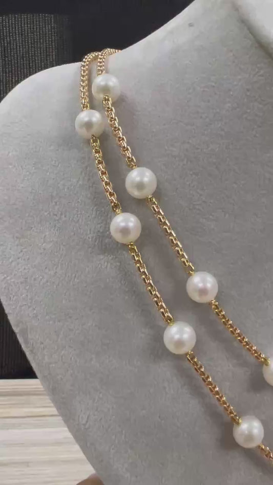 Double Strand Pearl Necklace for Women | 14K Gold Plated Silver |8MM Pearls Chain 16" |Perfect Gift for Weddings & Special Occasions