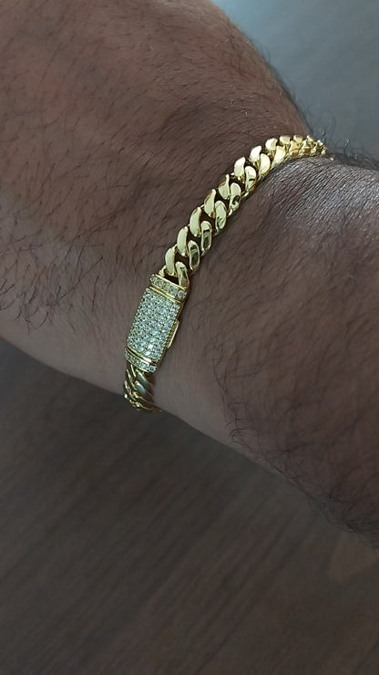 7mm Monaco Cuban Link Bracelet in 14K Gold with CZ | Partywear Unisex Bracelet |Luxe Jewelry Gift for Special Occasions |Unisex Wear