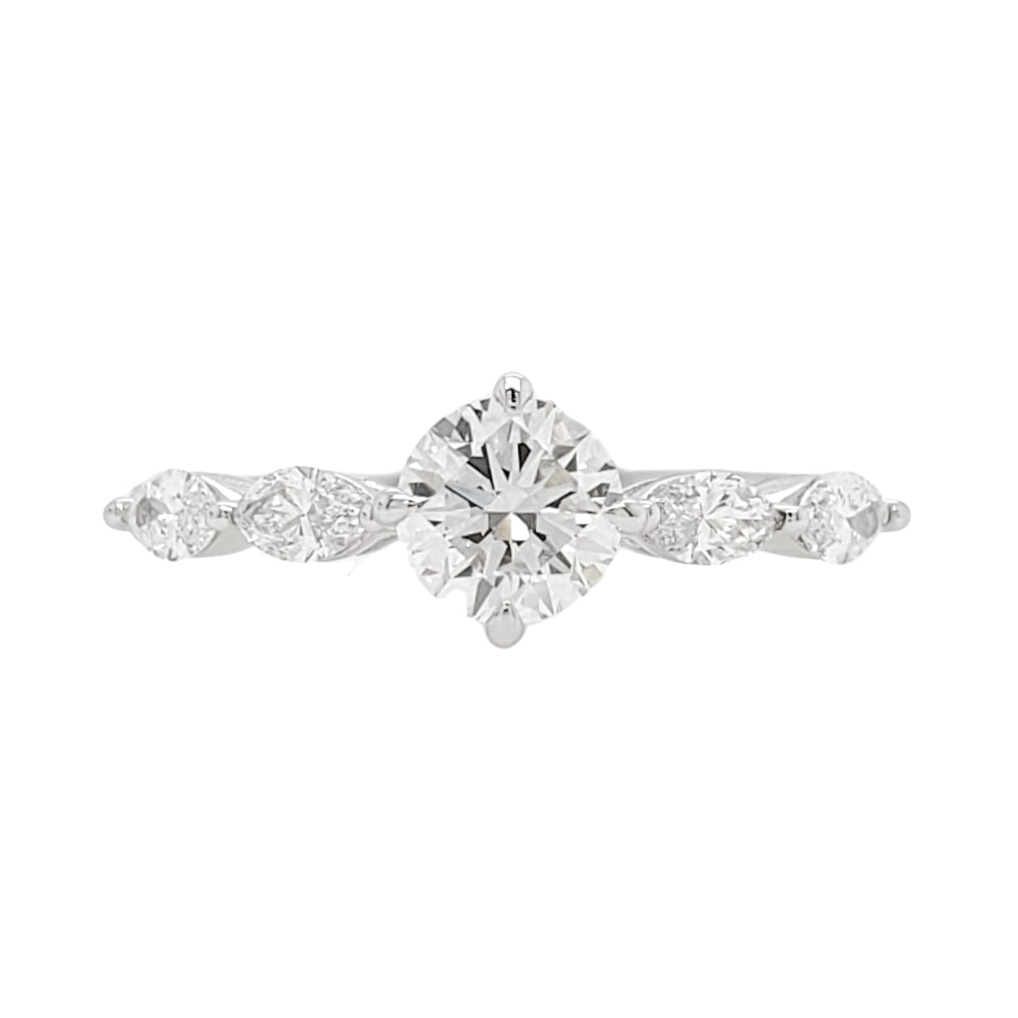 0.5CT Round & Marquise Lab Grown Diamond Engagement Ring in Platinum L Line