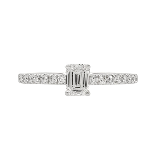 Emerald Cut Lab Created Diamond Pave Engagement Ring - L Line Jewelry