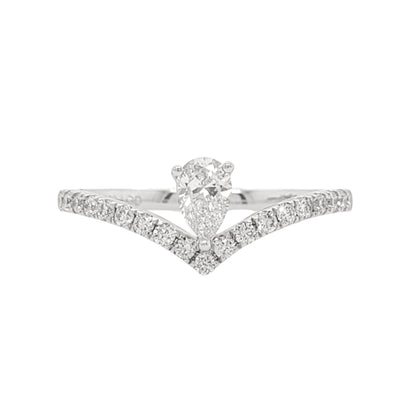 Pear Lab Grown Diamond V Shape Chevron Fashion Ring with Pave Diamonds in Platinum - L Line Jewelry