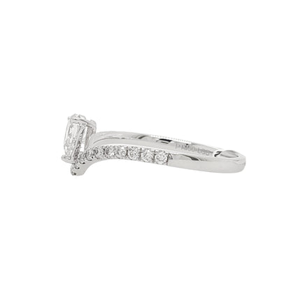 Pear Lab Grown Diamond V Shape Chevron Fashion Ring with Pave Diamonds in Platinum