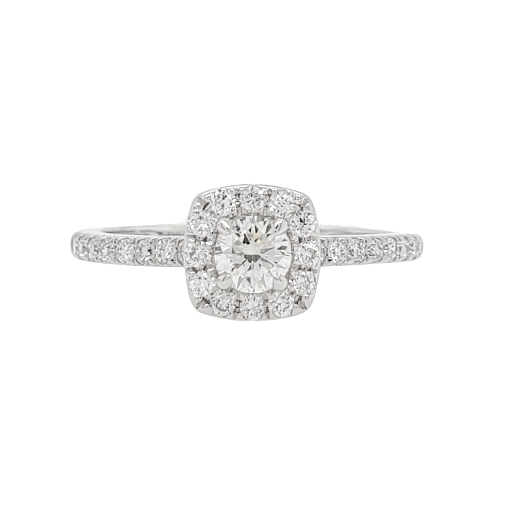 Round Lab Grown Diamond Halo Pave Engagement Ring In Platinum - L Line