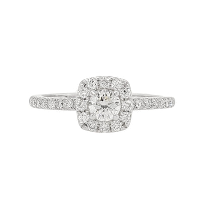 Round Lab Grown Diamond Halo Pave Engagement Ring In Platinum - L Line