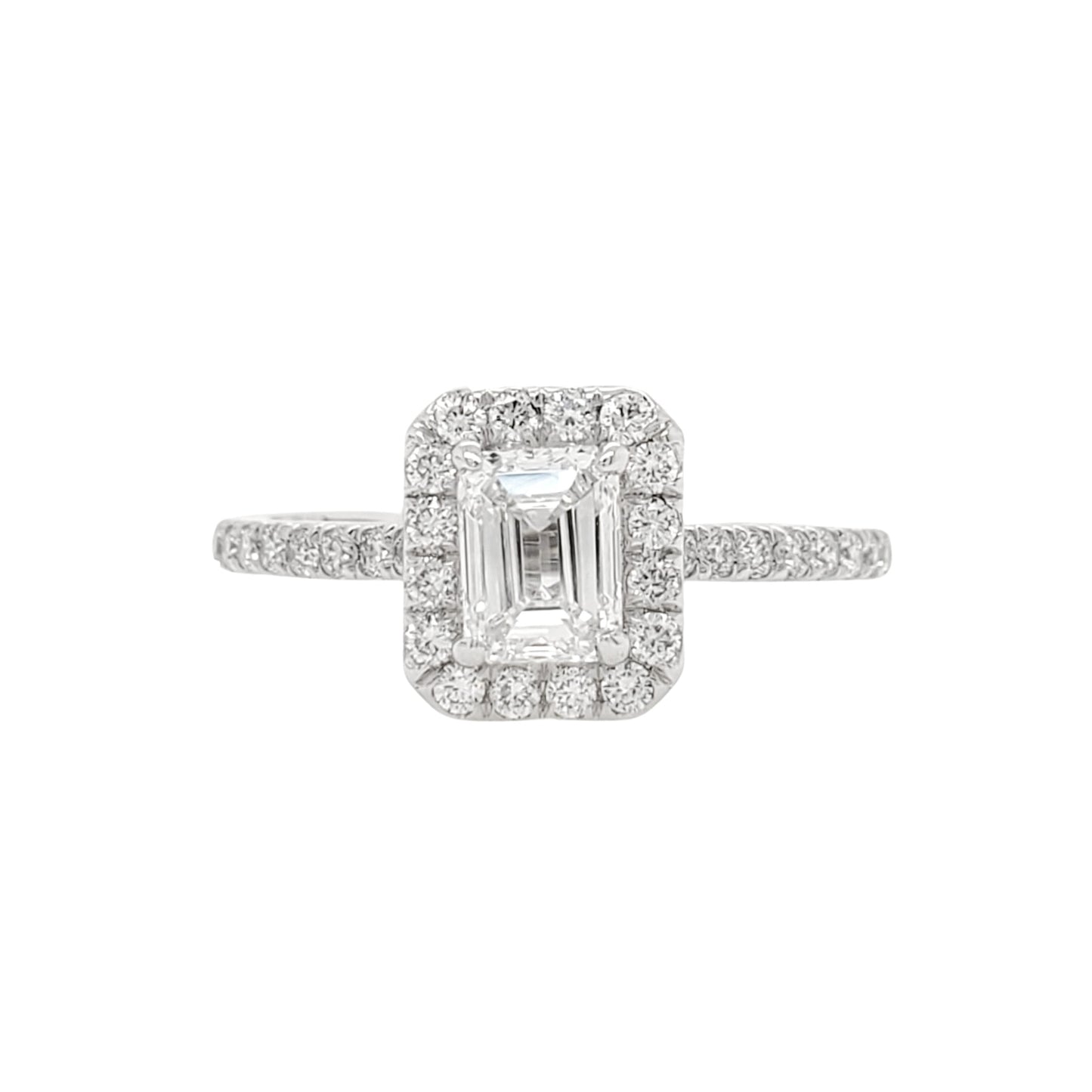 Emerald Cut Lab Grown Diamond Halo Pave Engagement Ring in Platinum - L Line