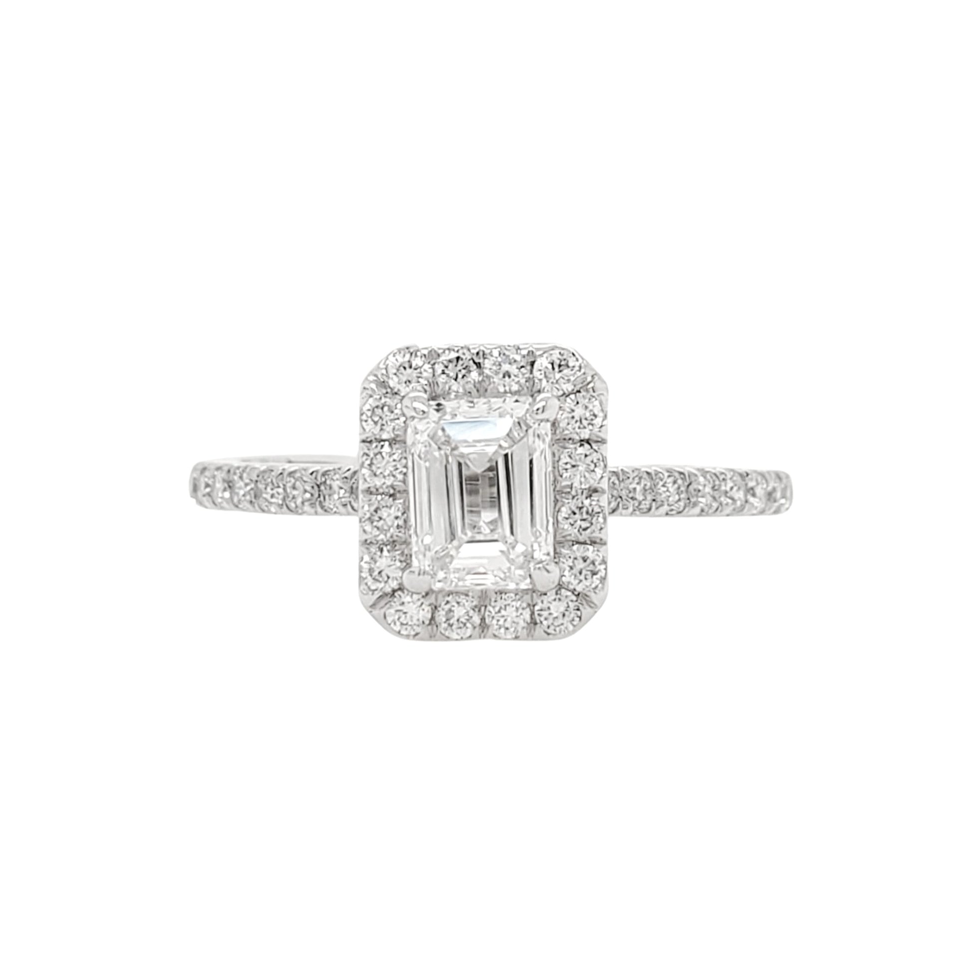 Emerald Cut Lab Grown Diamond Halo Pave Engagement Ring in Platinum - L Line