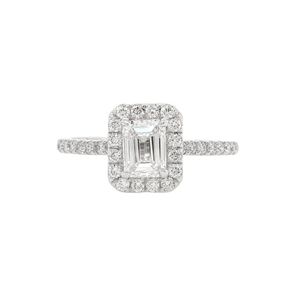 Emerald Cut Lab Grown Diamond Halo Pave Engagement Ring in Platinum - L Line