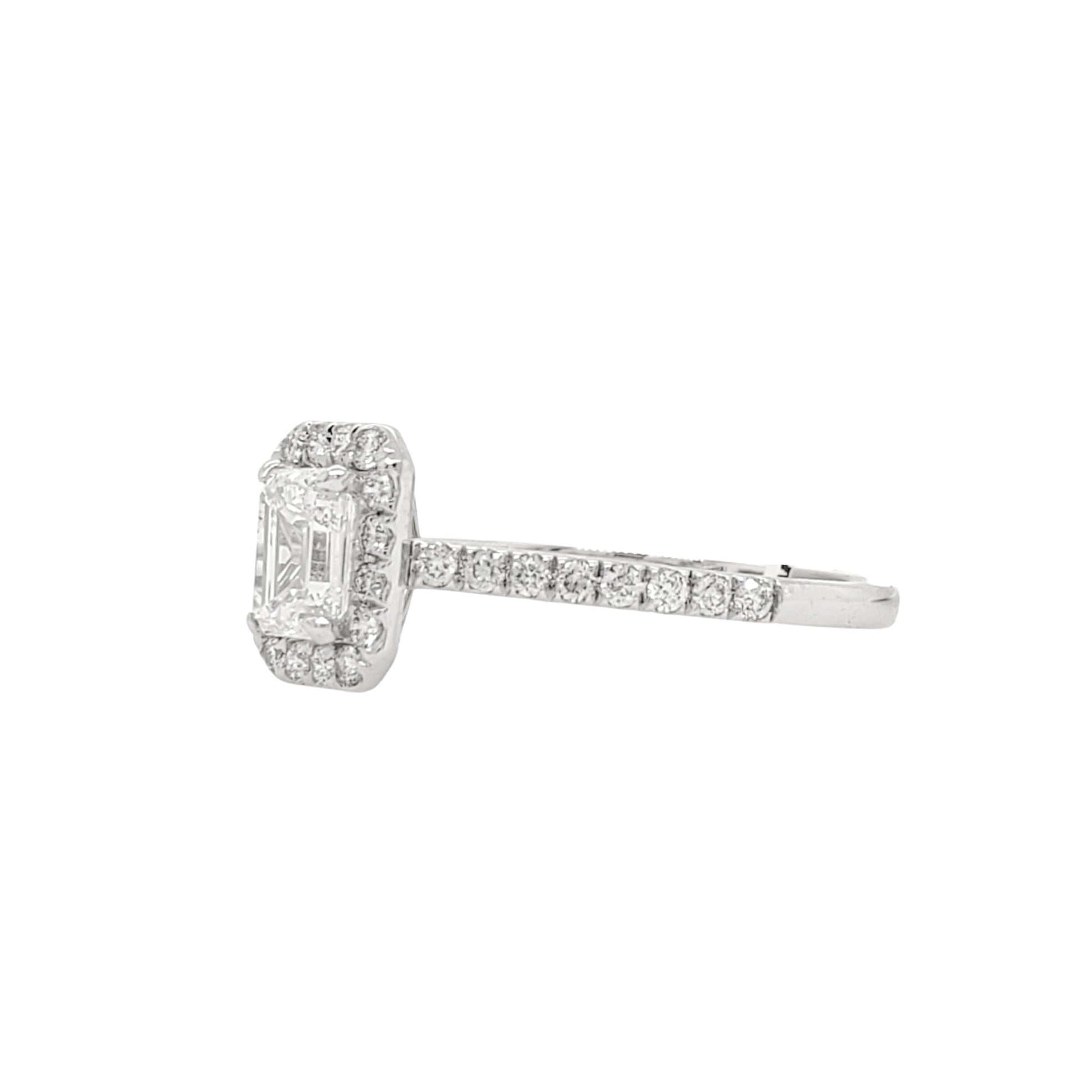 Emerald Cut Lab Grown Diamond Halo Pave Engagement Ring in Platinum - L Line