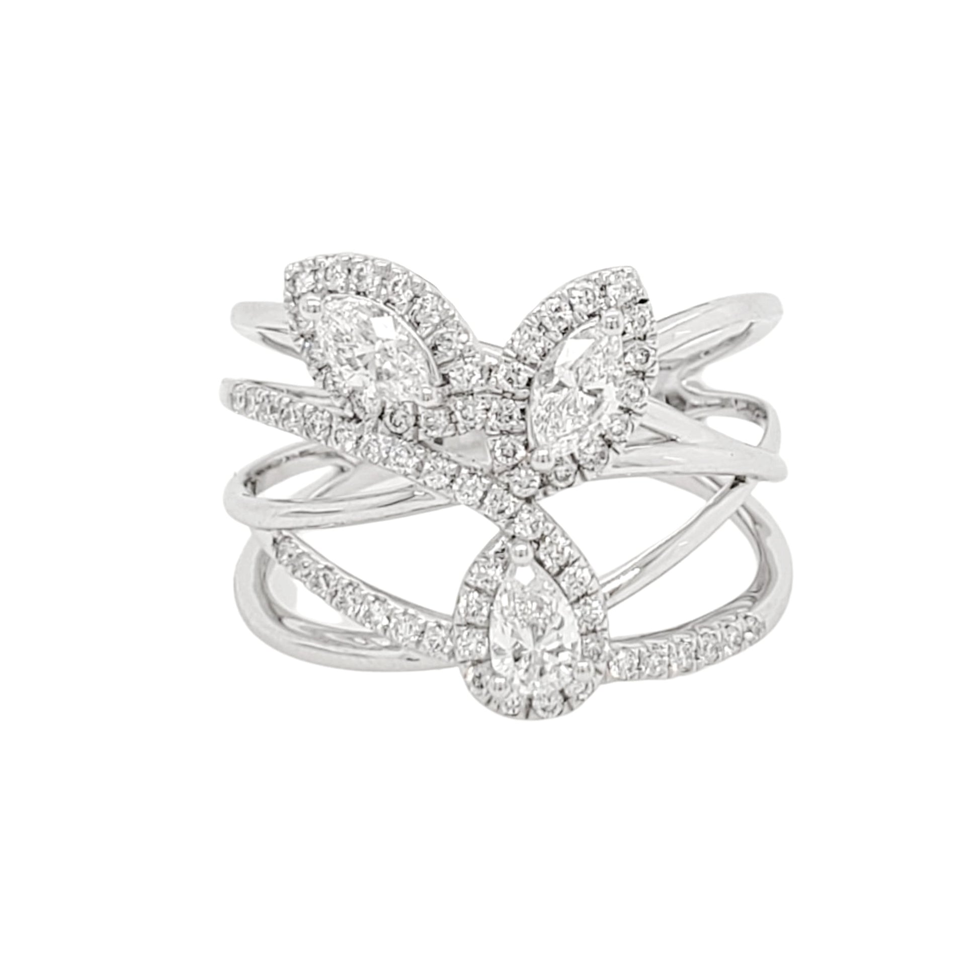 Fancy Cut Lab Grown Diamonds with Halo & Pave Crossover Fashion Ring in Platinum - L Line