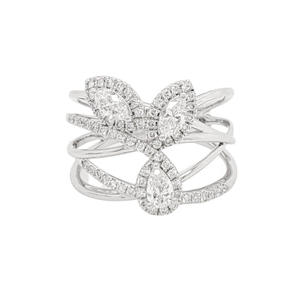 Fancy Cut Lab Grown Diamonds with Halo & Pave Crossover Fashion Ring in Platinum - L Line