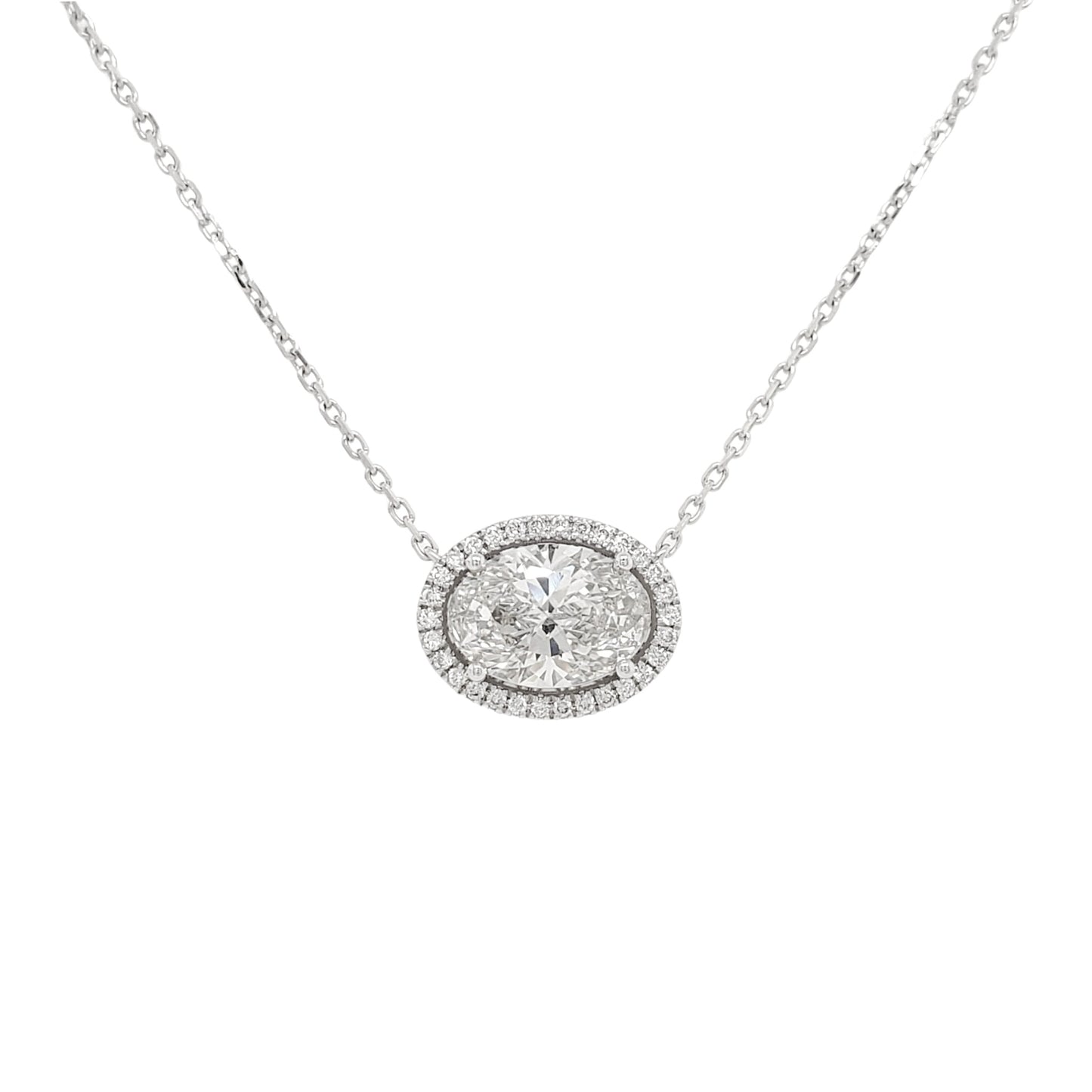 2.5CT Oval Lab Grown Diamond Halo Necklace In Platinum - L Line Jewelry