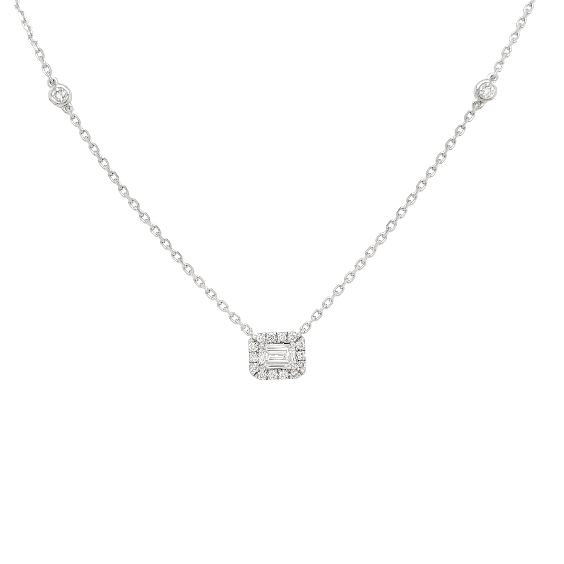 Emerald Lab Grown Diamond with Halo Necklace in Platinum - L Line Jewelry