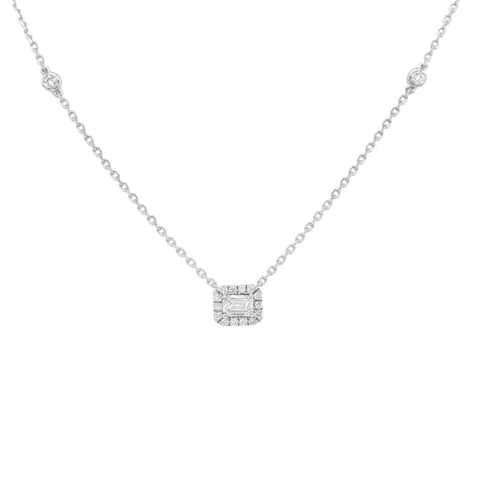 Emerald Lab Grown Diamond with Halo Necklace in Platinum - L Line Jewelry