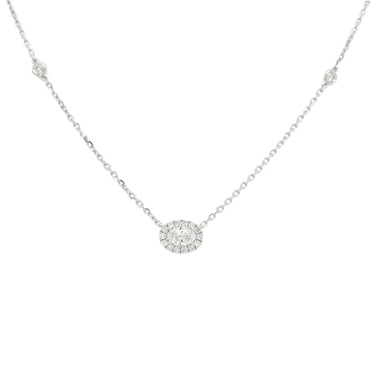 Oval Lab Grown Diamond with Halo Lifestyle Necklace in Platinum - L Line