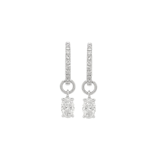 Oval Lab Grown Diamond Inter-Changeable Charm Huggies Earrings in Platinum - L Line Jewelry