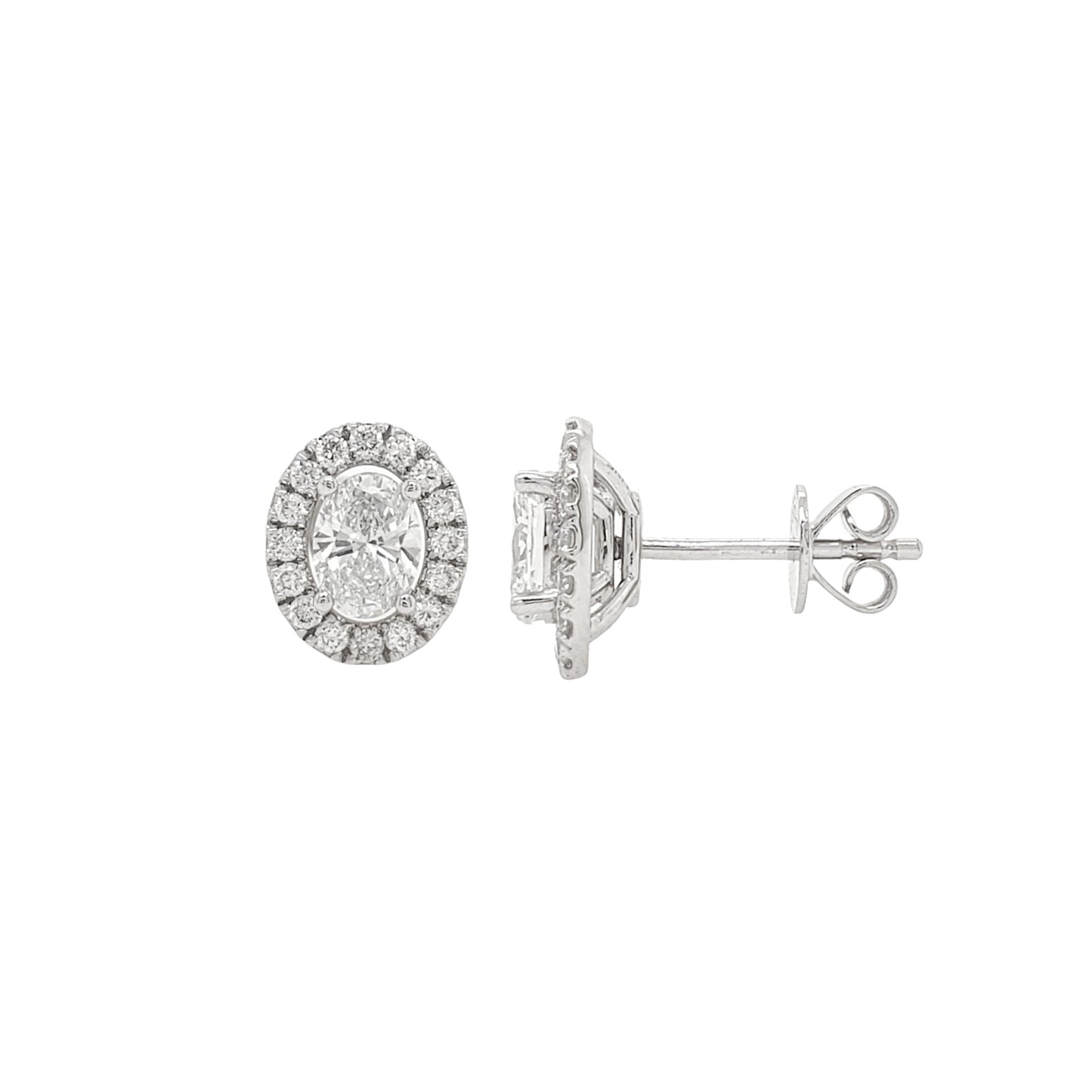 Oval Lab Grown Diamonds Solitaire with Halo Jacket Stud Earrings in Platinum L Line