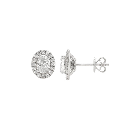 Oval Lab Grown Diamonds Solitaire with Halo Jacket Stud Earrings in Platinum L Line