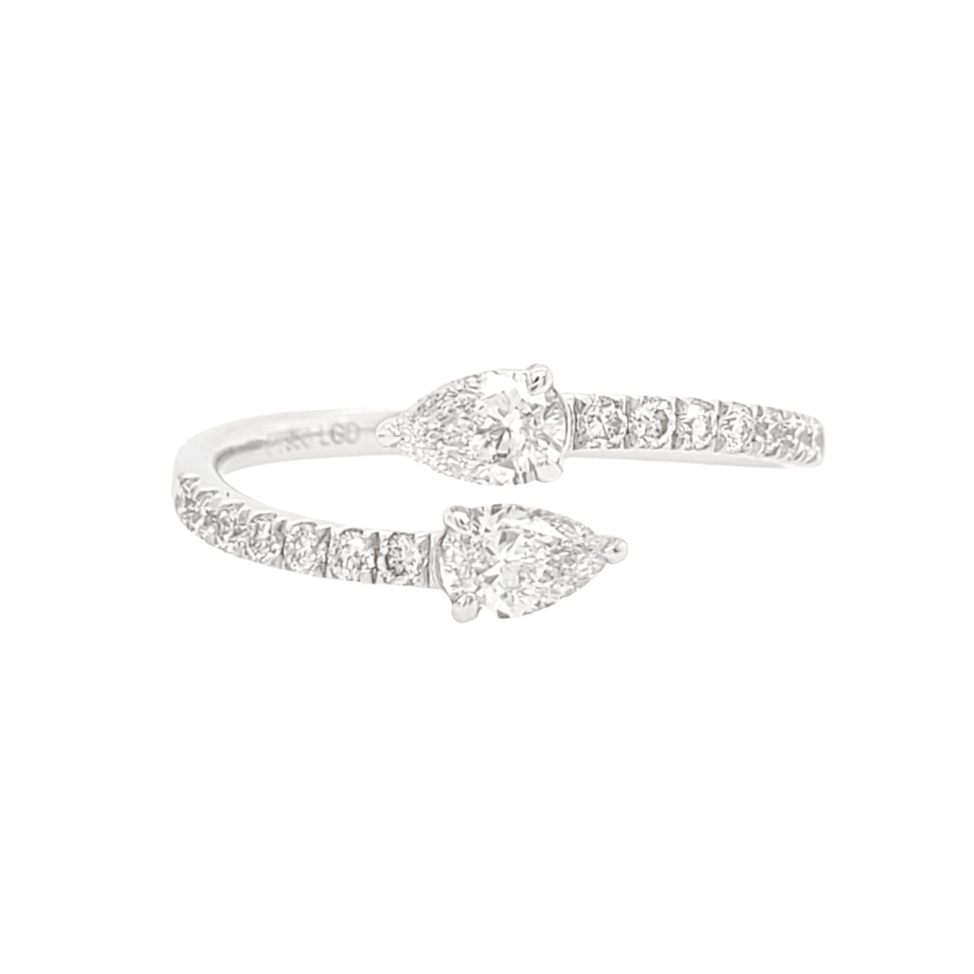 Pear Lab Grown Diamond Open Cross Over Pave Set Fashion Ring in Platinum - L Line Jewelry